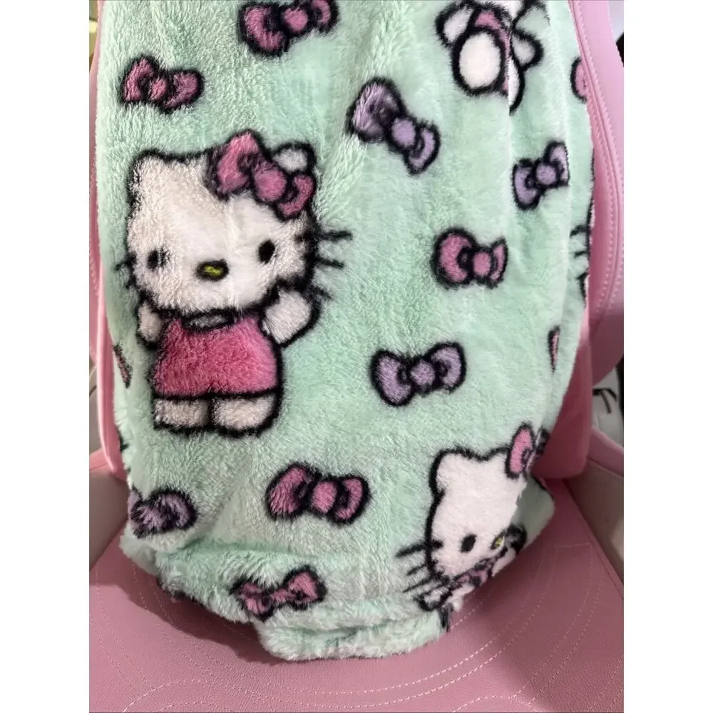 Hello Kitty Throw Blanket Ultra Fine Faux Green Fur Bowtastic Pink 2024 Sanrio